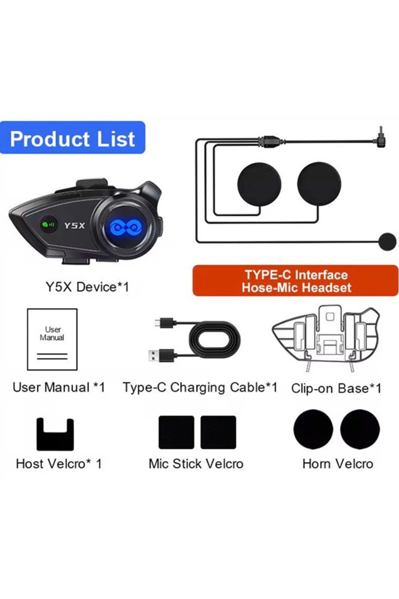 Y5x Rgb Işıklı Intercom 5 Kişi Bağlantılı 1000mah Motosiklet Bluetooth Kulaklık Seti - Görsel 4