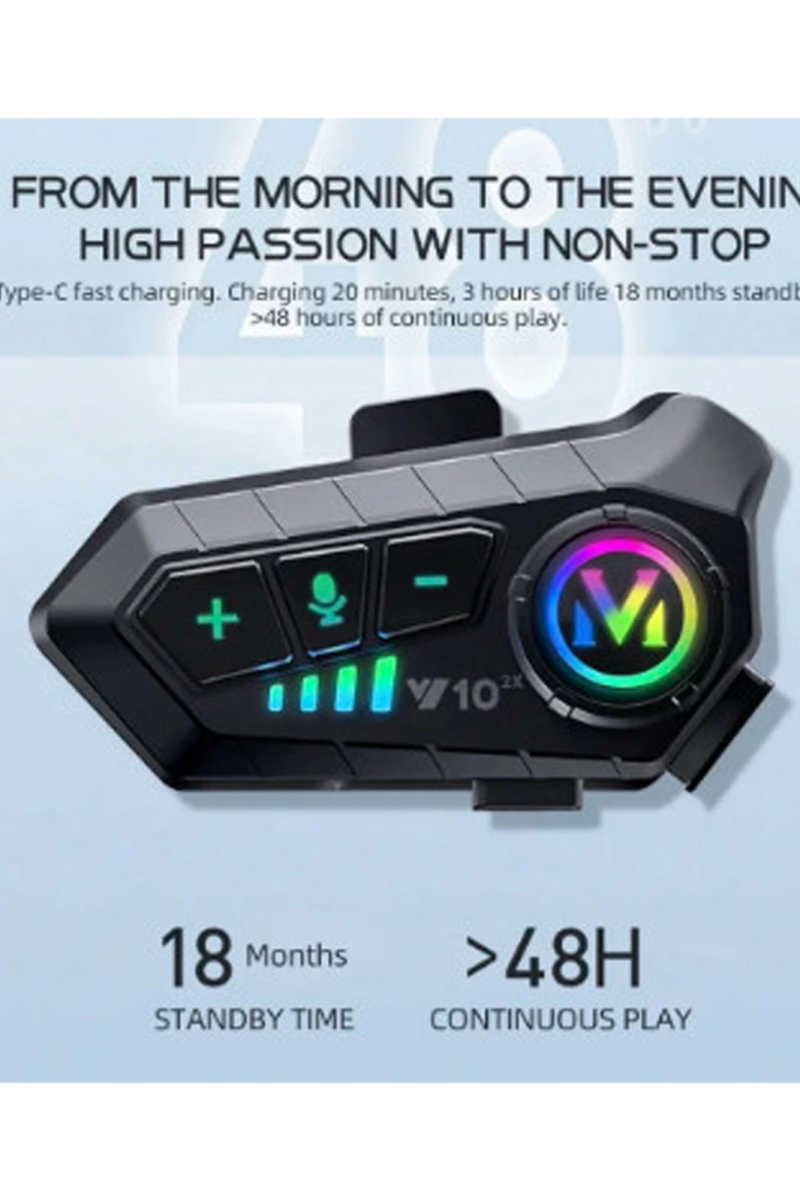 ﻿y10 2x Motosiklet Kask İntercom Çift Eşleşme Rgb Işıklı Bluetooth Kulaklık 5,3 - Görsel 3
