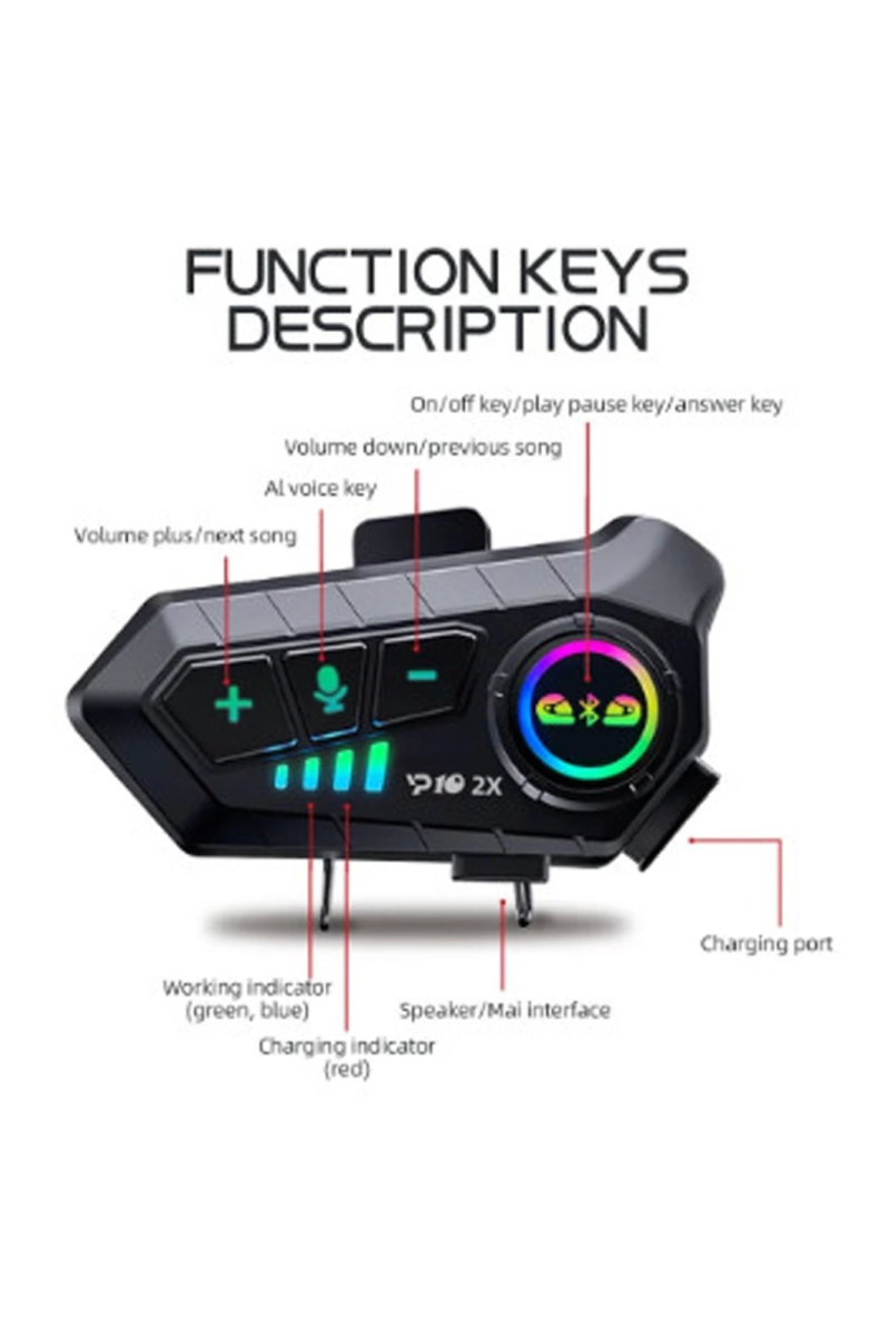 ﻿y10 2x Motosiklet Kask İntercom Çift Eşleşme Rgb Işıklı Bluetooth Kulaklık 5,3 - Görsel 6