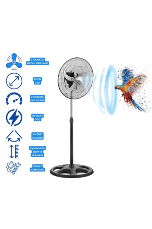 5 Metal Kanatlı Soğutucu Vantilatör Pervane 3 Kademe Hız Kontrol 18’’inch - 80w