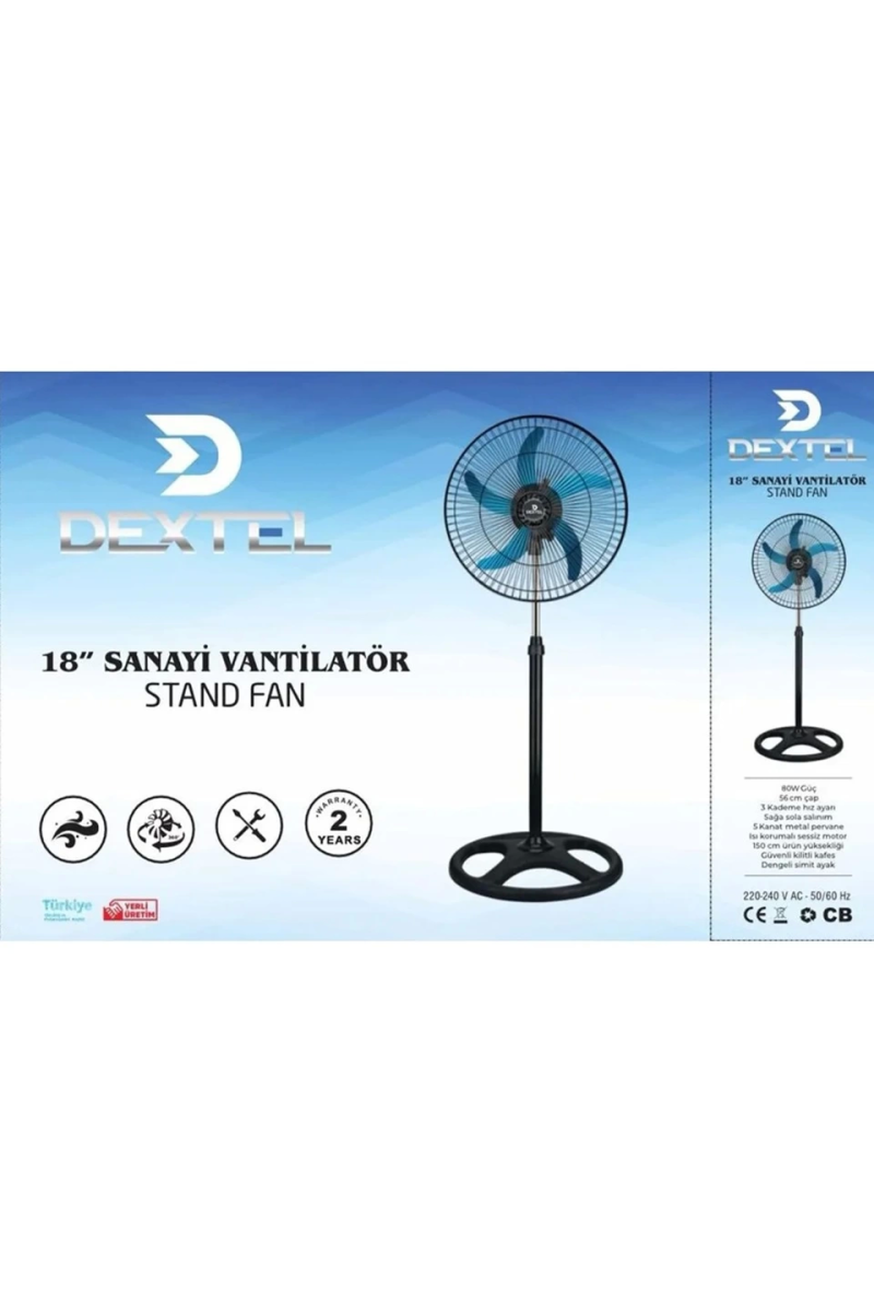 5 Metal Kanatlı Soğutucu Vantilatör Pervane 3 Kademe Hız Kontrol 18’’inch - 80w - Görsel 5