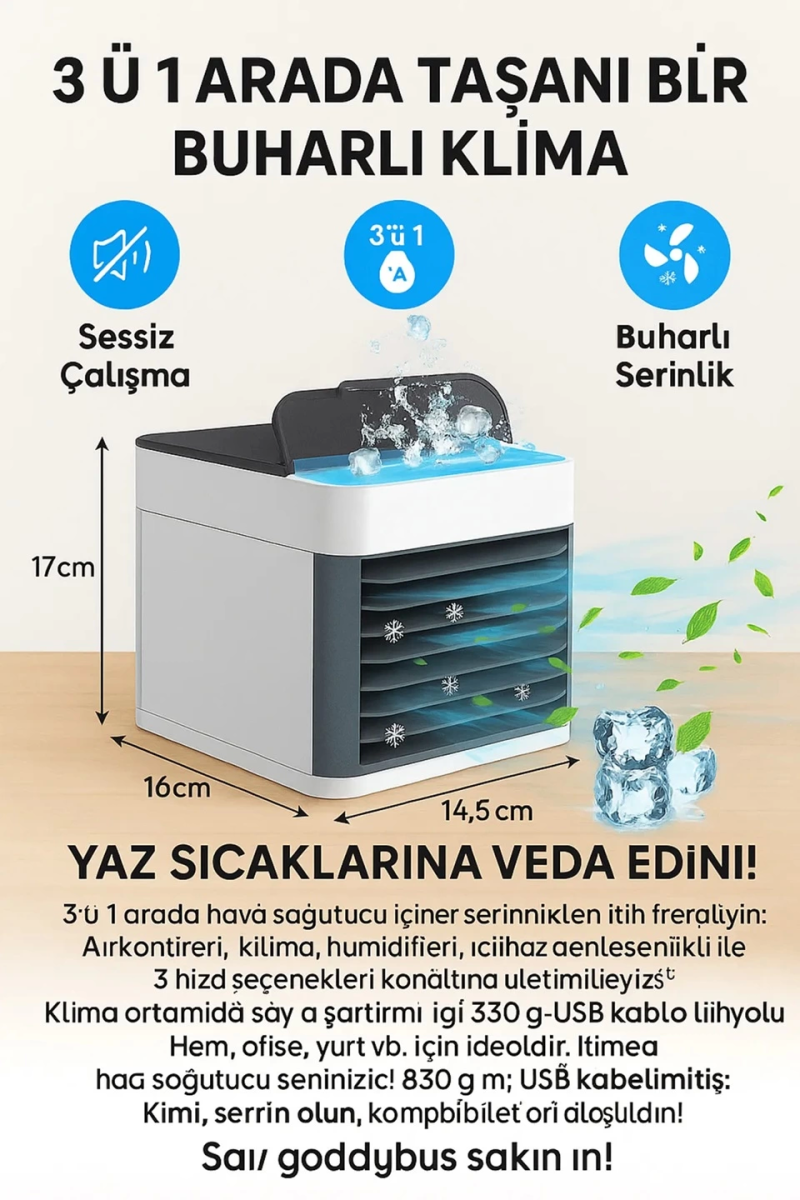 500 Ml Masa Üstü Mini Klima Soğutucu Hava Nemlendirici - Görsel 3