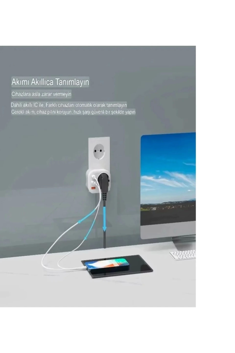Ac-115 2500w 3.4a 2usb 1type-c 1soket Akım Korumalı Şarj Adaptörü Priz Çoğaltıcı - Görsel 2