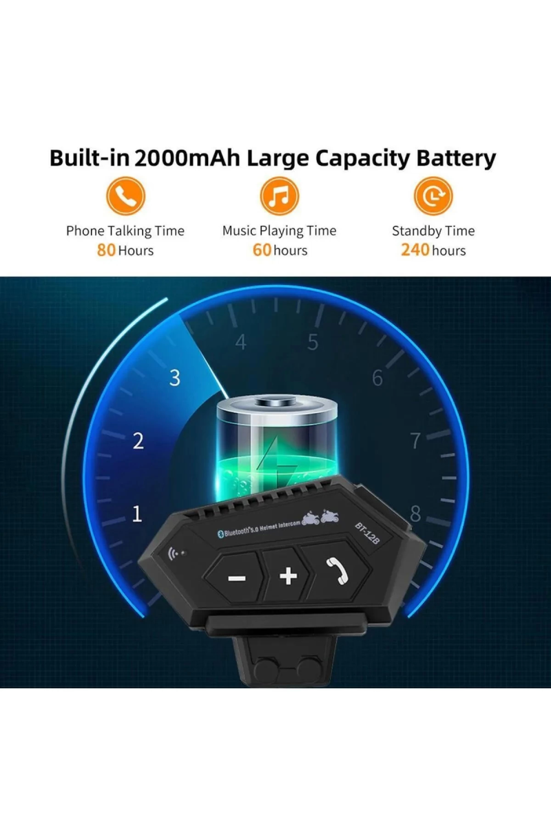 Bt-12b 2 Binici Eşleşme Özellıklı Motosiklet Bluetooth Intercom - Görsel 5