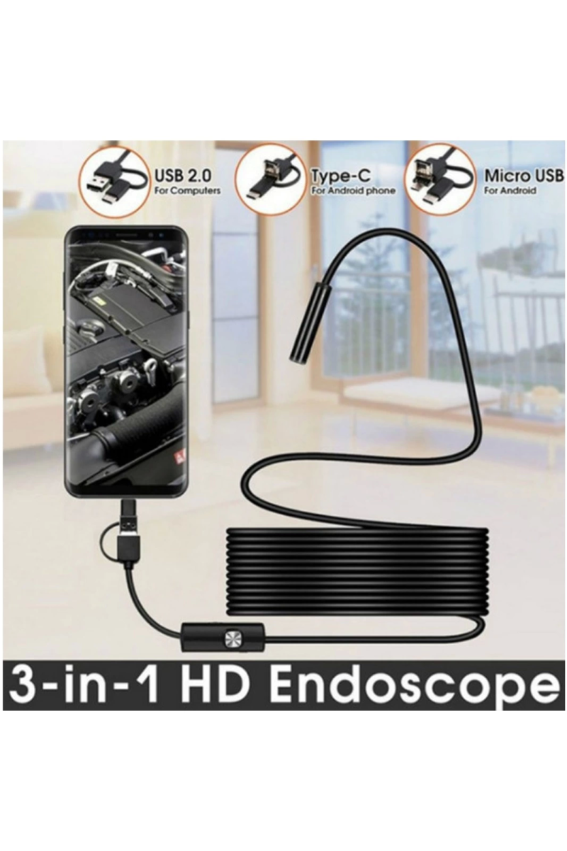 Endoskop 3 İn 1 Yılan Kamera Usb Micro Usb Type-c 20 Metre Sert Kablo - Görsel 4