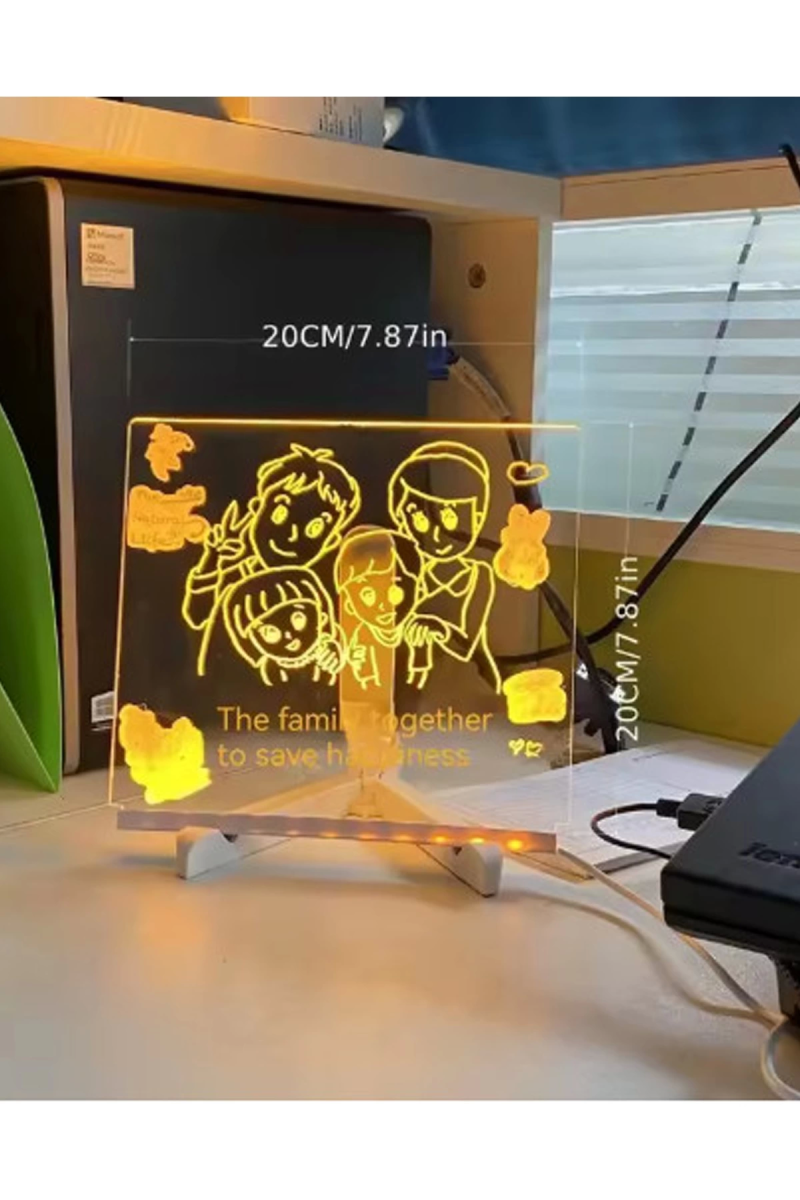 Neon Işıklı 7 Renk Işık Boyama Kalemli Led Resim Panosu Boyama Tahtası Kalemleri 20 X 20 - Görsel 2