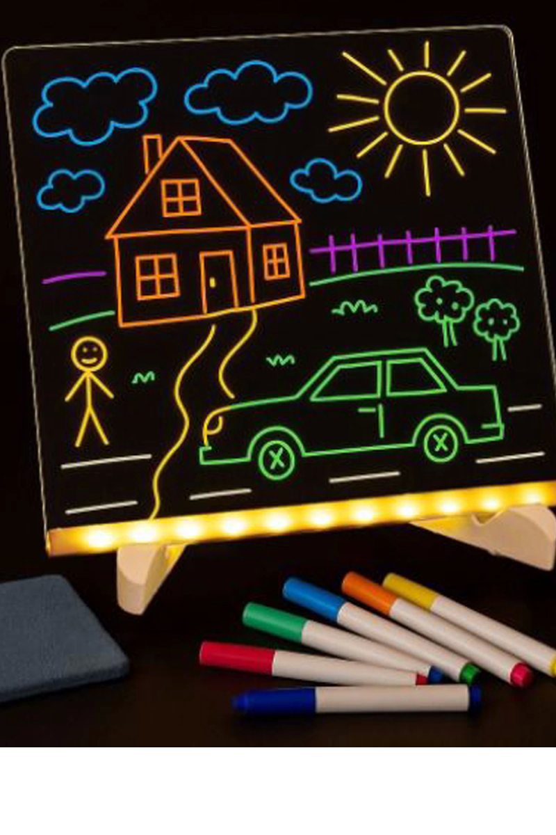 Neon Işıklı 7 Renk Işık Boyama Kalemli Led Resim Panosu Boyama Tahtası Kalemleri 20 X 20 - Görsel 4