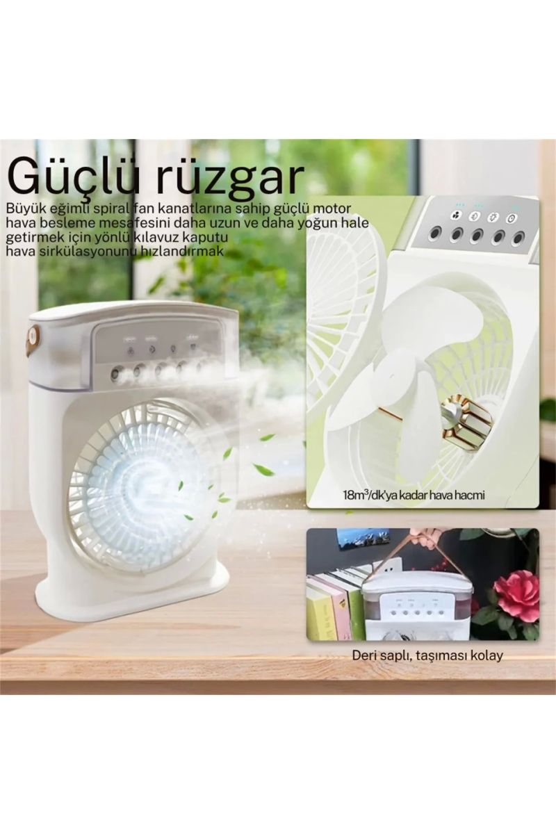 Şarjlı 600 Ml Su Hazneli Taşınabilir Masaüstü Vanilatör Güçlü Fan Ve 2000 Mah Pil Siyah - Görsel 3
