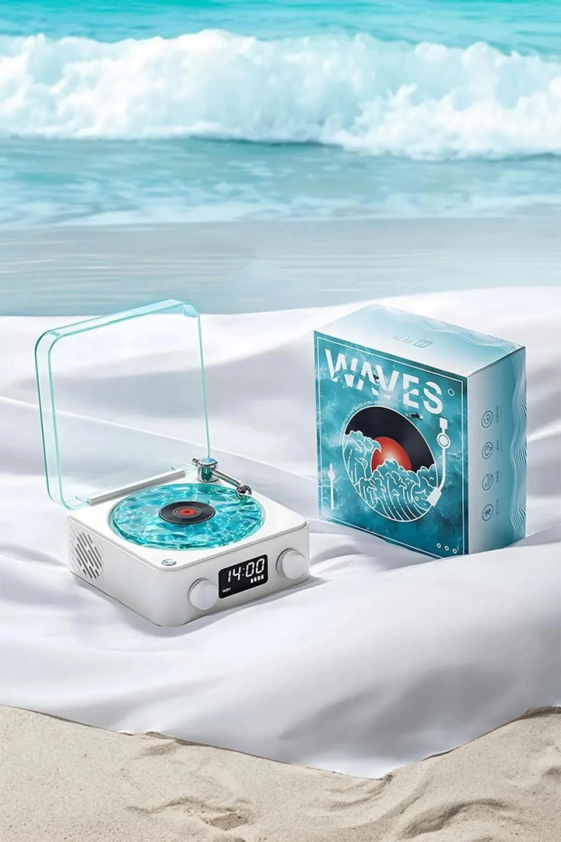 Waves Nostalji Plak Görünümlü Bluetooth Hoparlör 3d Ses Dalgası Retro Müzik Plak Mavi - Görsel 2