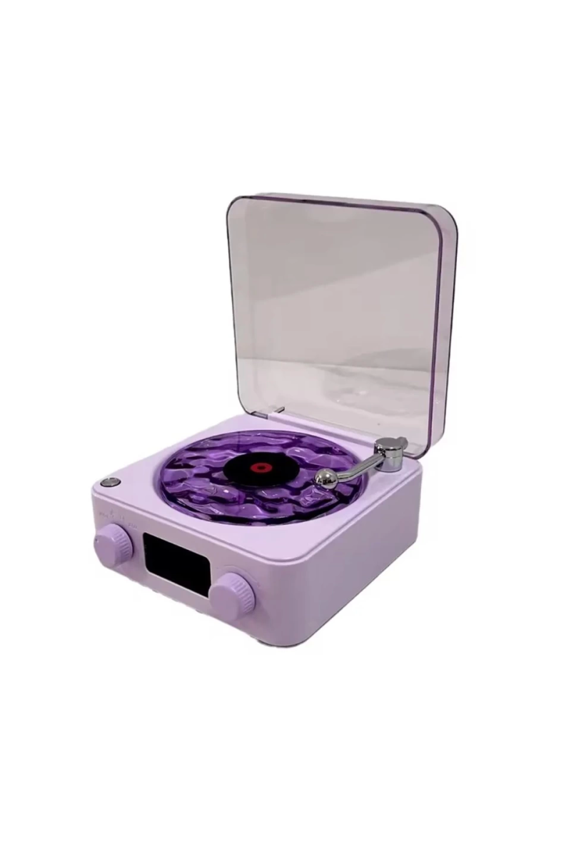 Waves Nostalji Plak Görünümlü Bluetooth Hoparlör 3d Ses Dalgası Retro Müzik Plak Mor - Görsel 2