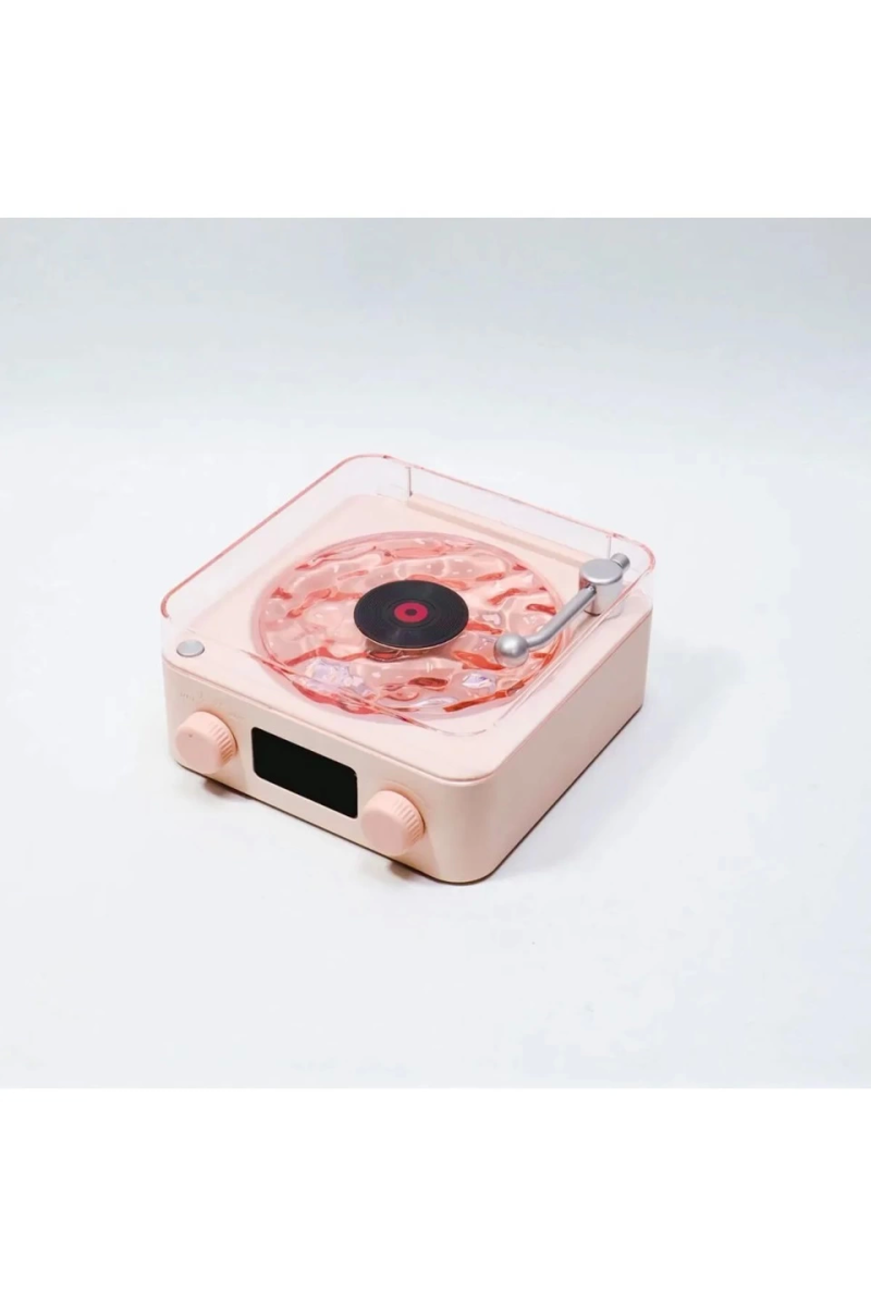 Waves Nostalji Plak Görünümlü Bluetooth Hoparlör 3d Ses Dalgası Retro Müzik Plak Pembe - Görsel 2
