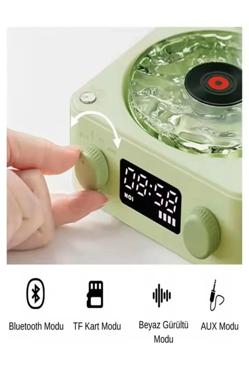 Waves Nostalji Plak Görünümlü Bluetooth Hoparlör 3d Ses Dalgası Retro Müzik Plak Yeşil - Görsel 4