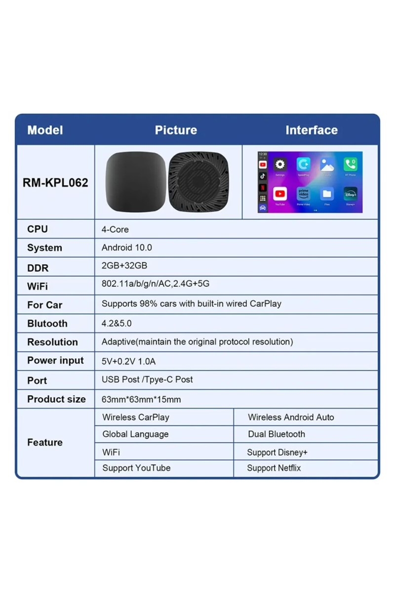 Wireless Carplay Android Araba 4 Çekirdekli Akıcı Fullhd 1080p Wifi 2.4/5g 2gb/32gb - Görsel 3