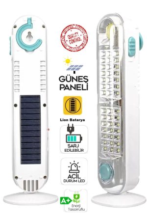 V-005 42 Ledli+Fener Solar Güneş Panelli Ultra Güçlü Ledli Şarjlı Işıldak Kapıda Ödeme