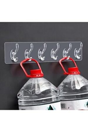 6'li Yapışkanlı Şeffaf Duvar Askısı Banyo Mutfak Düzenleyici Askı Pratik Kanca Askılık kapıda ödem