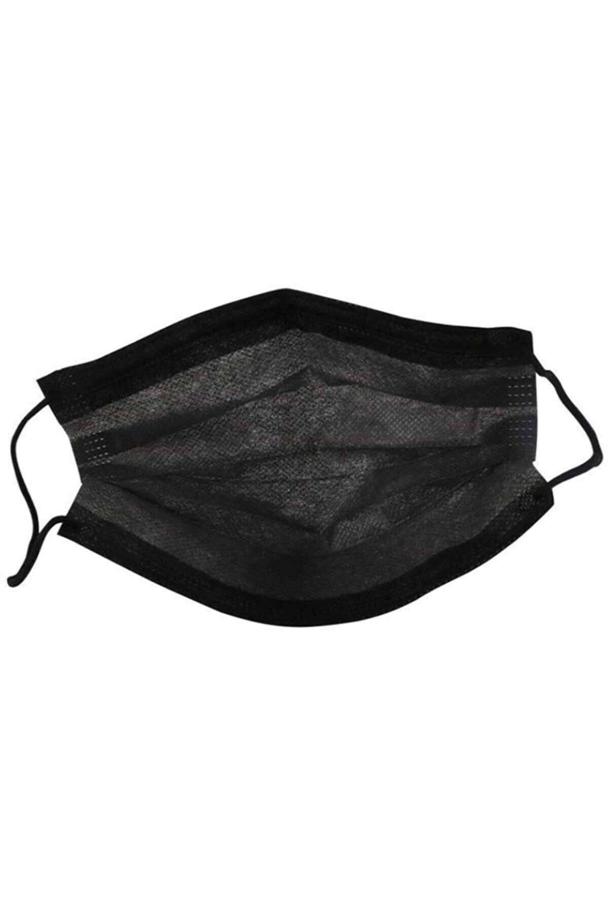 50 Adet Siyah Tek Kullanımlık Lastikli Telli 3 Katlı Cerrahi Koruyucu Yüz Maskesi Kapıda Ödeme - Görsel 2