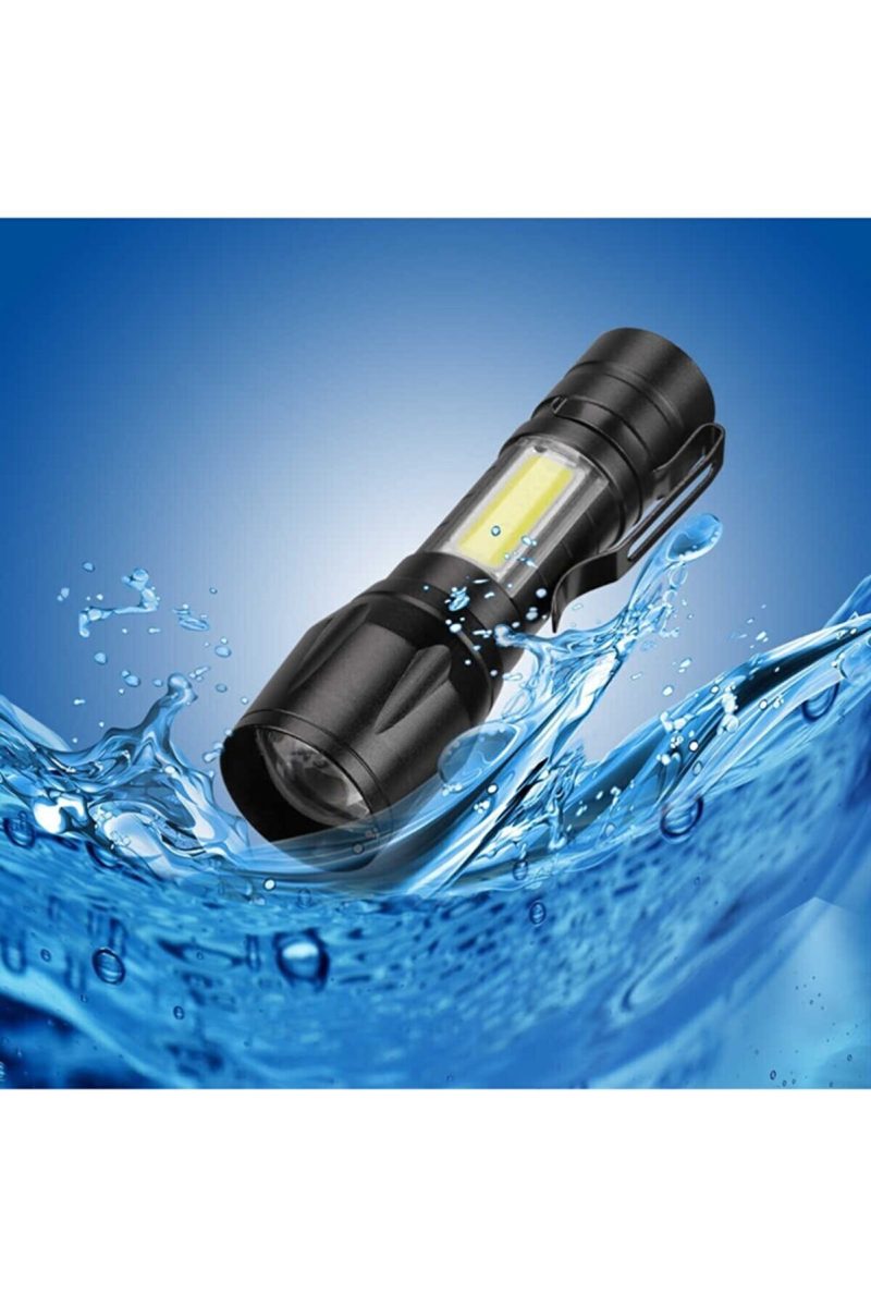 Ultra Çift Yönlü Güçlü Pilli Led El Feneri 2000 Lümen + 6w Cob Led Su Geçirmez Zoomlu 3 Modlu Kapıda Ödeme - Görsel 5