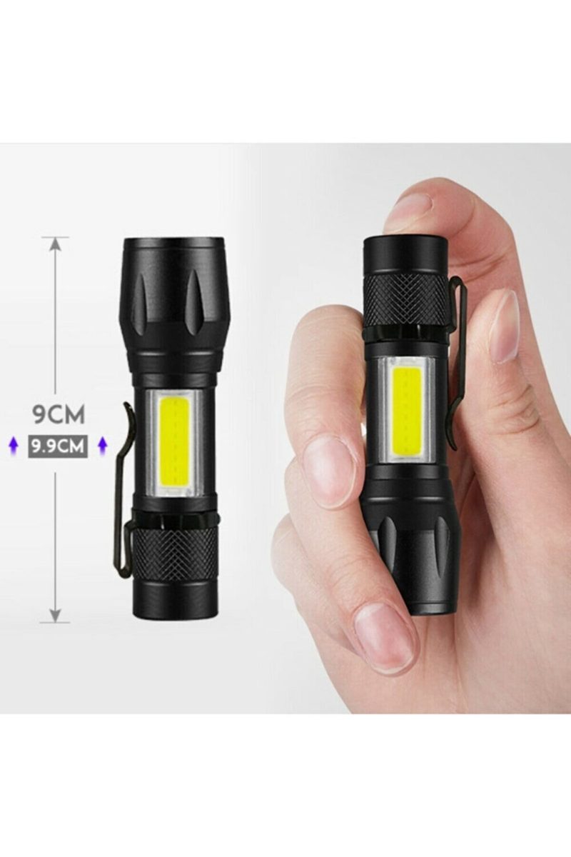 Ultra Çift Yönlü Güçlü Pilli Led El Feneri 2000 Lümen + 6w Cob Led Su Geçirmez Zoomlu 3 Modlu Kapıda Ödeme - Görsel 4