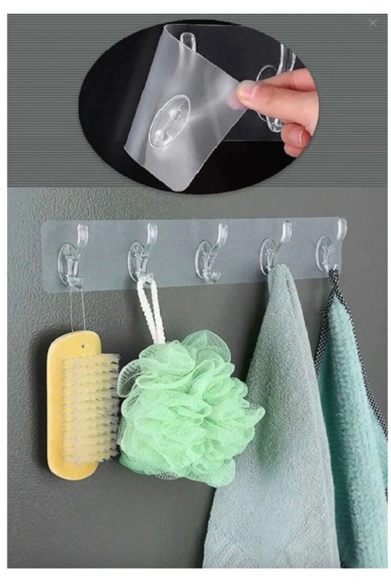 2 Adet Kendinden Yapışkanlı Güçlü Şeffaf 5li Askılık - Kapı Arkası Mutfak Duvar Banyo Kapıda Ödeme - Görsel 2