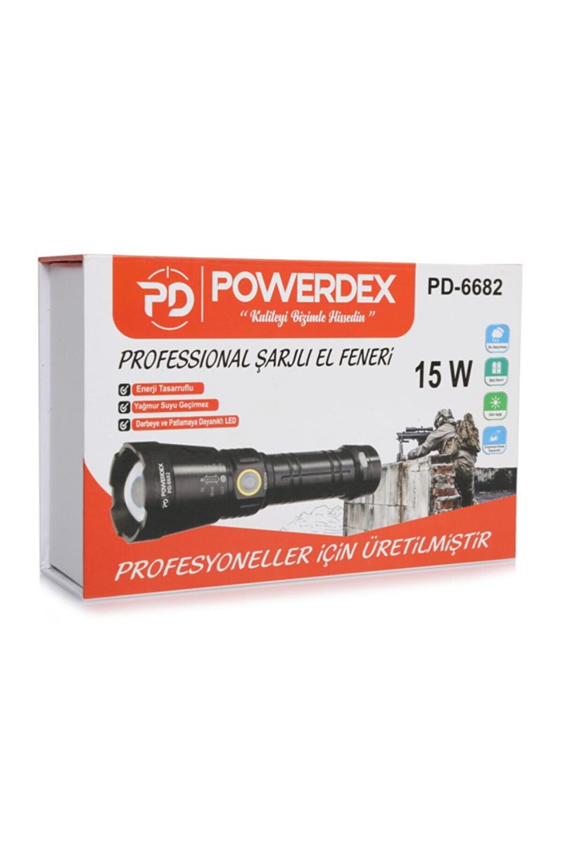 Powerdex Pd-6682 1000 Lümen 15 Watt Profesyonel Şarjlı El Feneri Kapıda Ödeme - Görsel 5