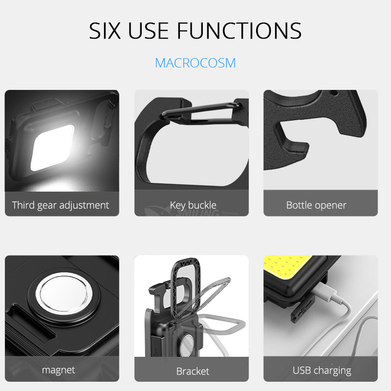 PeakStar PS-6715 Led Anahtarlıklı Cep Boy Cob Led Metal Kasa Mıknatıslı Şişe Açacağı Usb’li Şarj Edilebilir El Feneri Kapıda Ödeme - Görsel 4