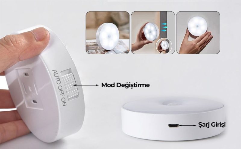 V-009 Hareket Sensörlü Usb Şarjlı Led Işık Lamba-oda, Mutfak, Salon Ve Merdiven Işıklandırma Kapıda Ödeme - Görsel 3