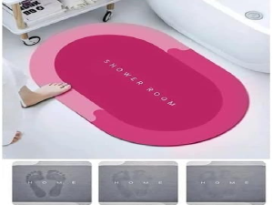 Büyük Boy Pembe Süper Su Emici Kaymaz Tabanlı Banyo Paspası ( 80*50 )cm kapıda ödem