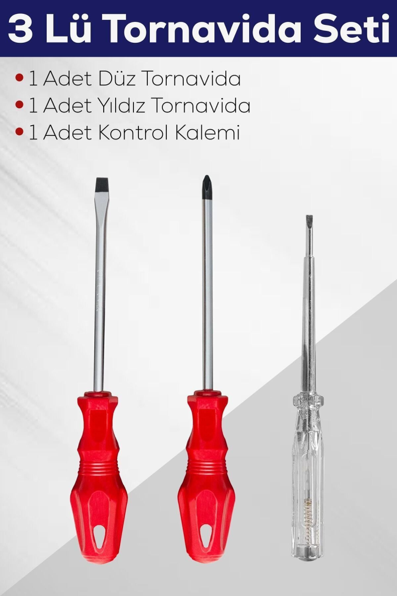 3'lü Tornavida Seti (Düz Tornavida + Yıldız Tornavida + Kontrol Kalemi) Kapıda Ödeme
