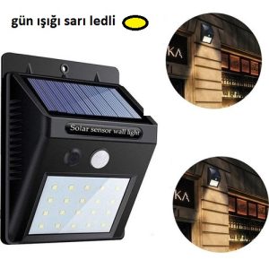 Gün Işığı Sarı Ledli Hareket Sensörlü Güneş Enerjili Led Aydınlatma Dış Mekan Bahçe 20 Led Li kapıda ödem