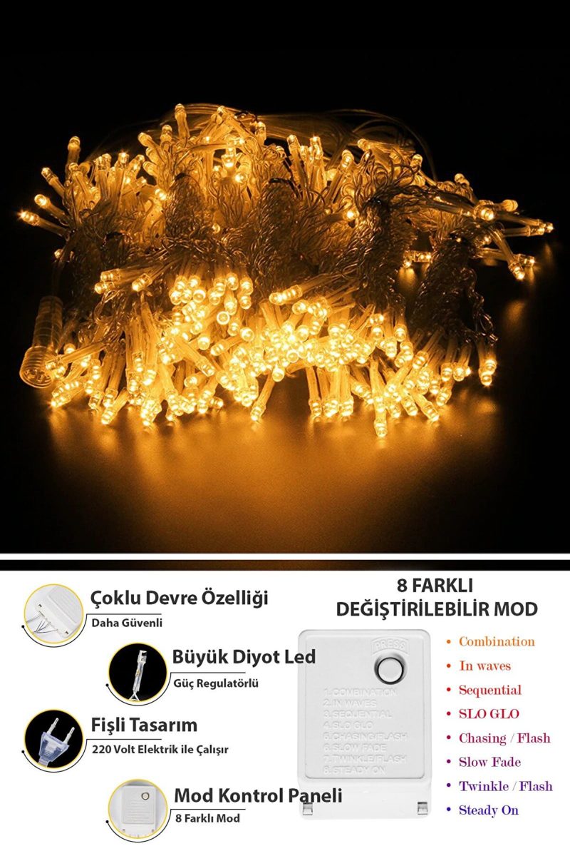 8 Fonksiyonlu 2.5 X 2.5 Metre Perde Led 12 Saçaklı 180 Ledli Kablolu Fişli Kapıda Ödeme - Görsel 5