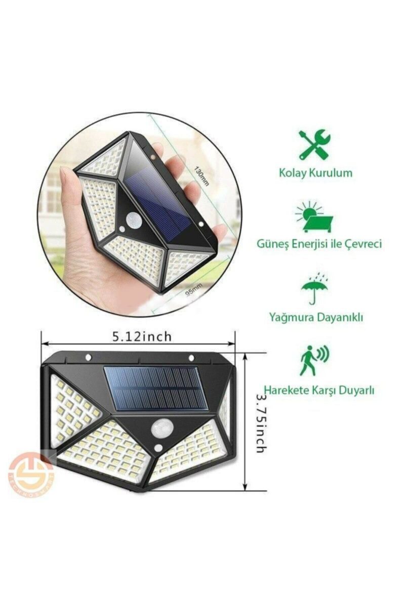 Hareket Sensörlü Güneş Enerjili Led Aydınlatma Dış Mekan Bahçe 100 Led Li Kapıda Ödeme - Görsel 3
