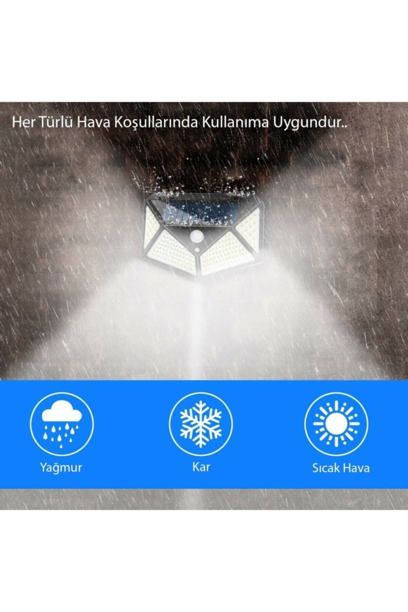 Hareket Sensörlü Güneş Enerjili Led Aydınlatma Dış Mekan Bahçe 100 Led Li Kapıda Ödeme - Görsel 4