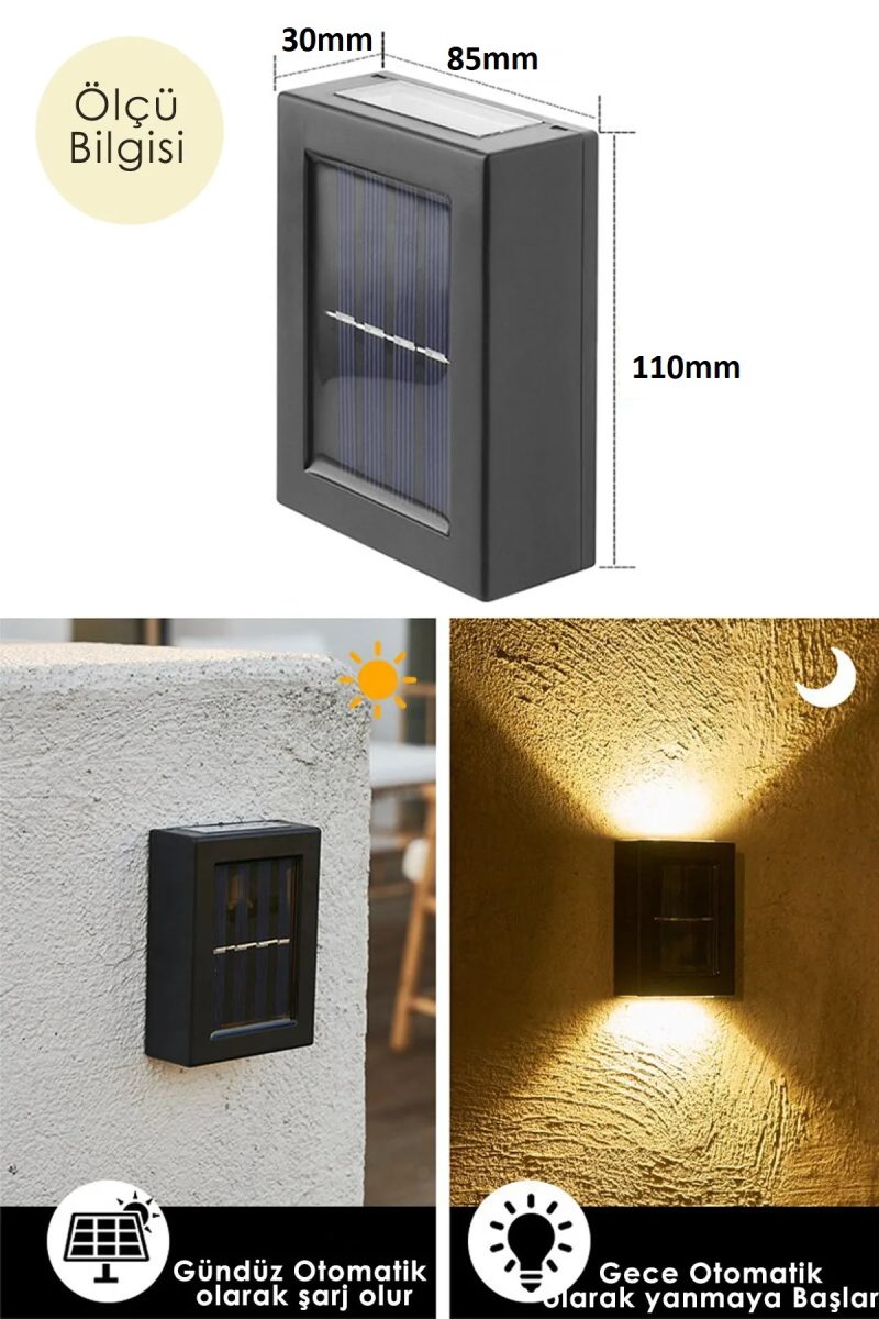 4 Ledli Solar Çift Taraflı Duvar Lambası Güneş Enerjili Aydınlatma Dekorasyon Aplik Işık Kapıda Ödeme - Görsel 3