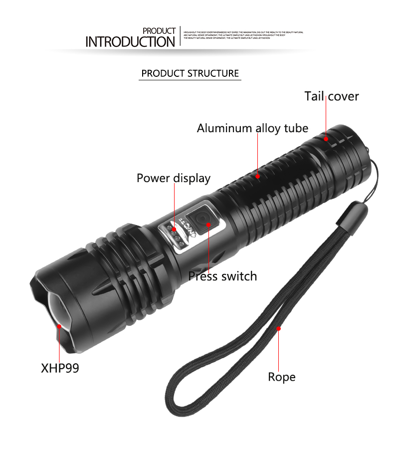 PS-990 Alüminyum 3000 Lümen XHP99 Led IPX4 Su Geçirmez Profesyonel Şarj Edilebilir El Feneri Kapıda Ödeme - Görsel 2