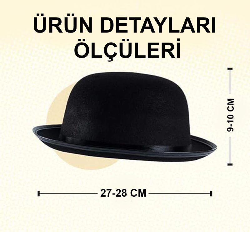 Charlie Chaplin Stil Çocuk Şapkası – Siyah Melon Parti Şapkası - Görsel 2