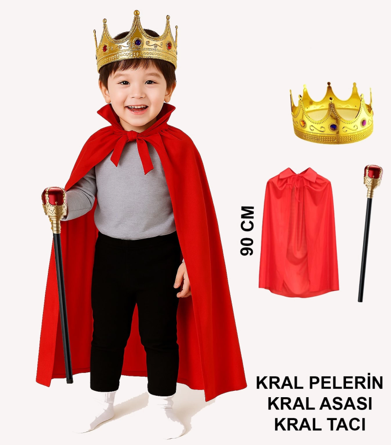 Çocuk Kral Kostüm Seti – Kırmızı Pelerin