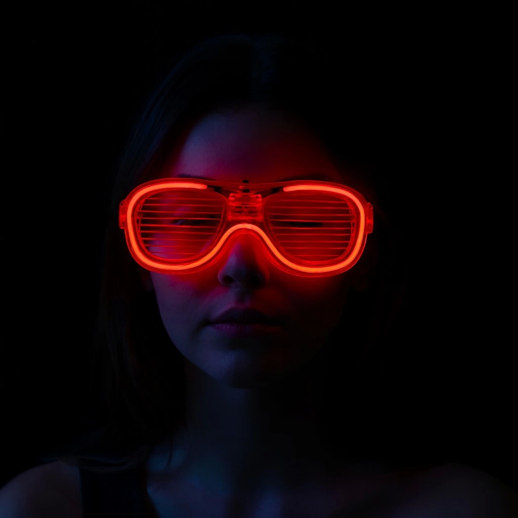 Kırmızı Led Işıklı Parti Gözlüğü - Neon Glow Şerit Gözlük 3 Modlu - Görsel 2