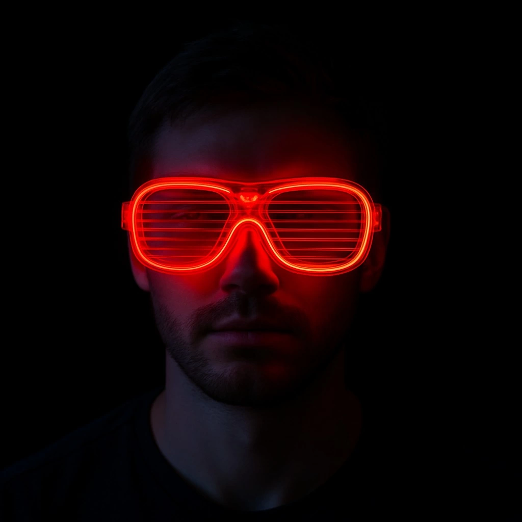 Kırmızı Led Işıklı Parti Gözlüğü - Neon Glow Şerit Gözlük 3 Modlu - Görsel 3
