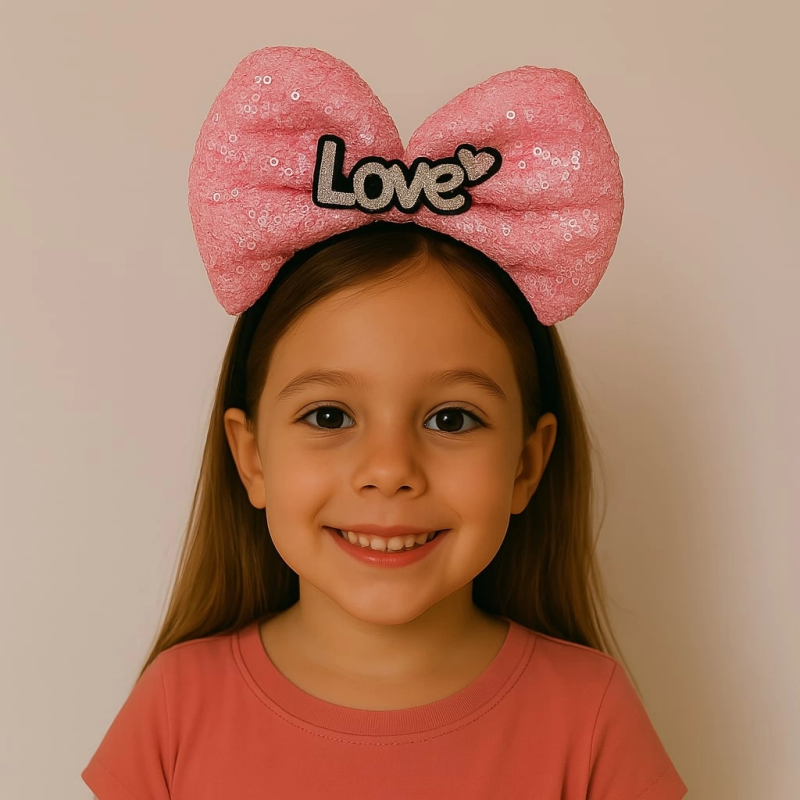 Led Işıklı Love Yazılı Fuşya Fiyonk Taç – Kız Çocuk Parti Tacı - Görsel 2