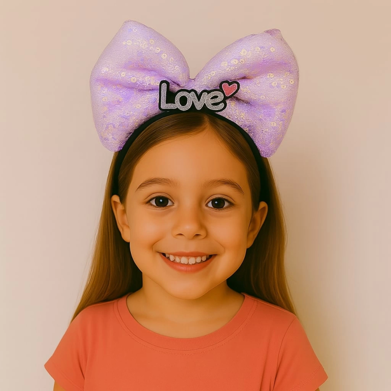 Led Işıklı Love Yazılı Mor Fiyonk Taç – Kız Çocuk Parti Tacı - Görsel 2