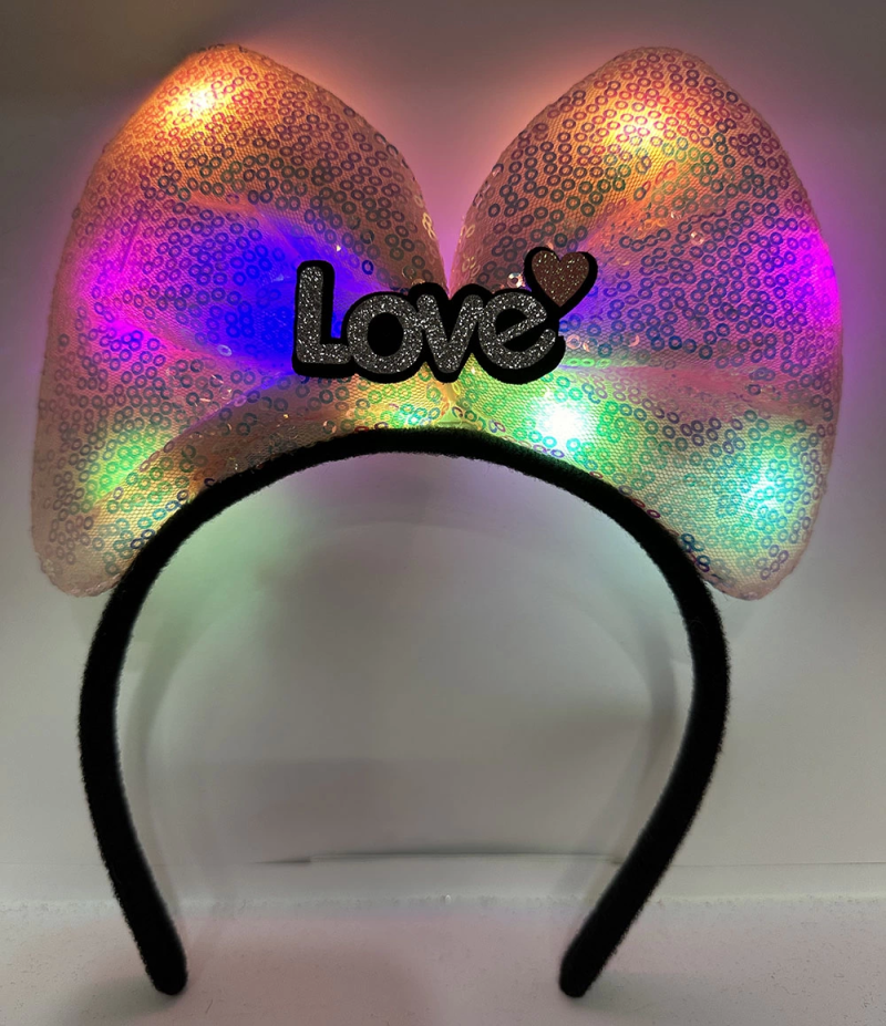 Led Işıklı Love Yazılı Pembe Fiyonk Taç – Kız Çocuk Parti Tacı - Görsel 3