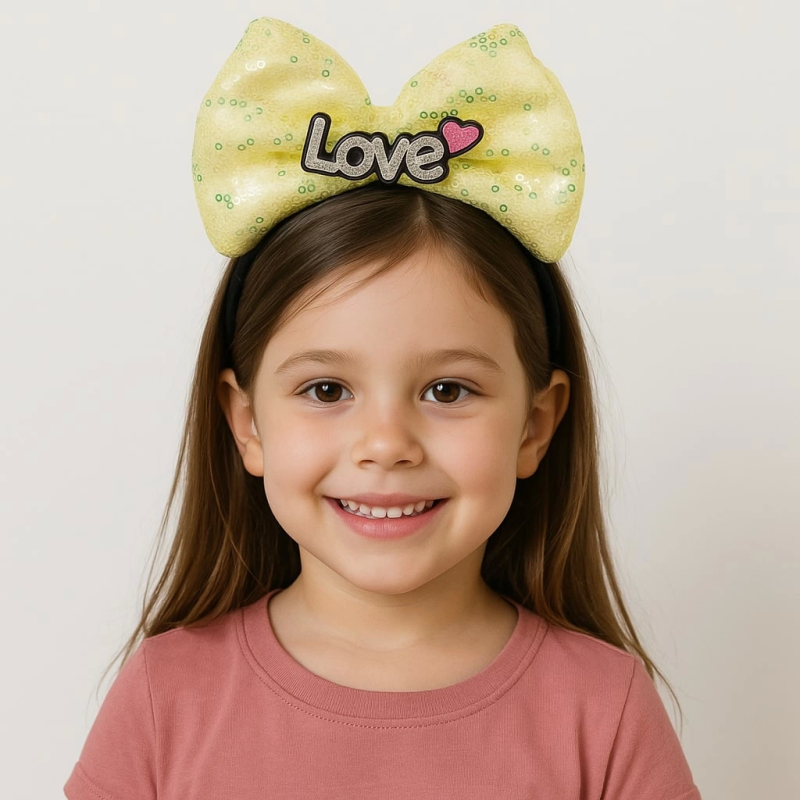 Led Işıklı Love Yazılı Sarı Fiyonk Taç – Kız Çocuk Parti Tacı - Görsel 2