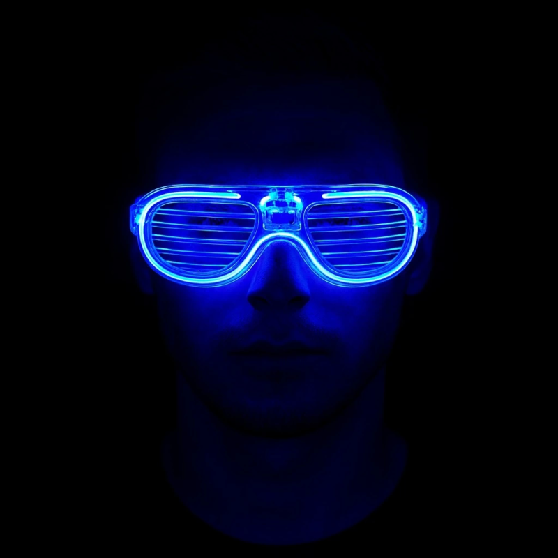 Mavi Led Işıklı Parti Gözlüğü - Neon Glow Şerit Gözlük 3 Modlu - Görsel 2
