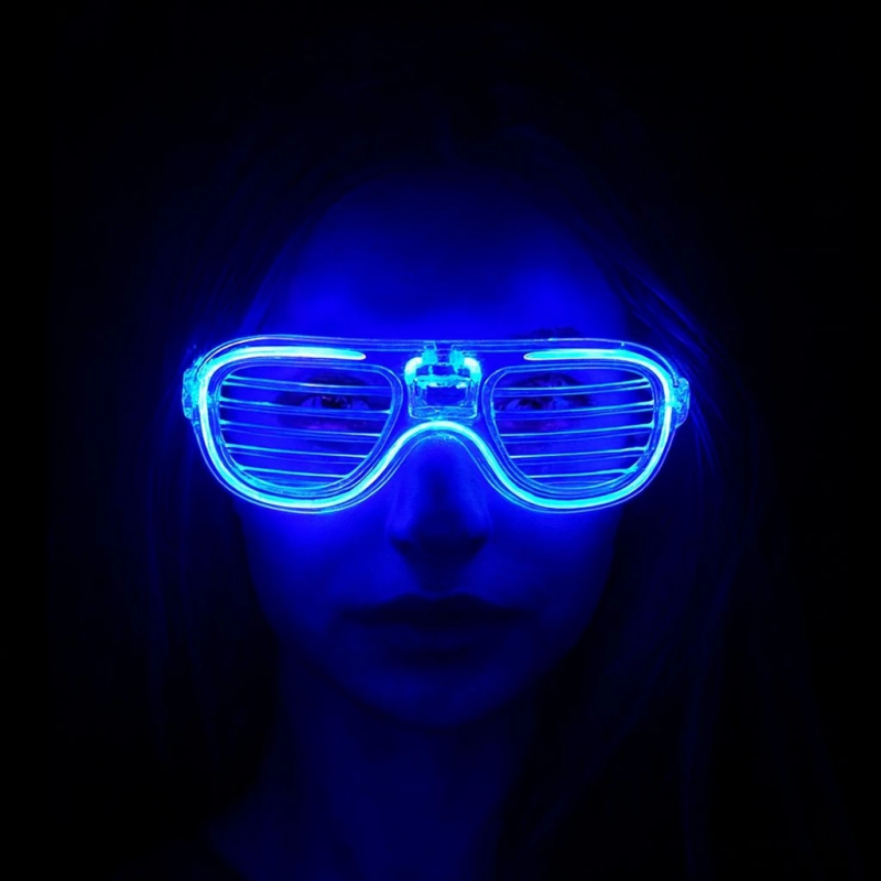 Mavi Led Işıklı Parti Gözlüğü - Neon Glow Şerit Gözlük 3 Modlu - Görsel 3