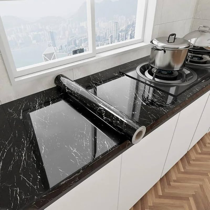 Siyah Mermer Desenli Yapışkanlı Tezgah Folyosu (3 mt.x 60 cm) kapıda ödeme