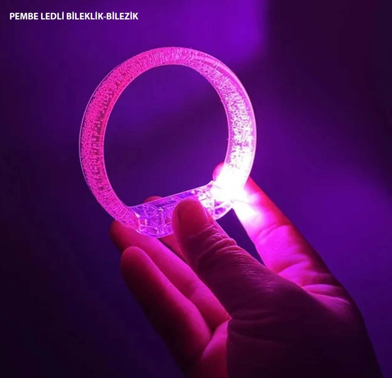 Pembe Led Işıklı Baskı Yapılabilen Pilli Bileklik Bilezik 1