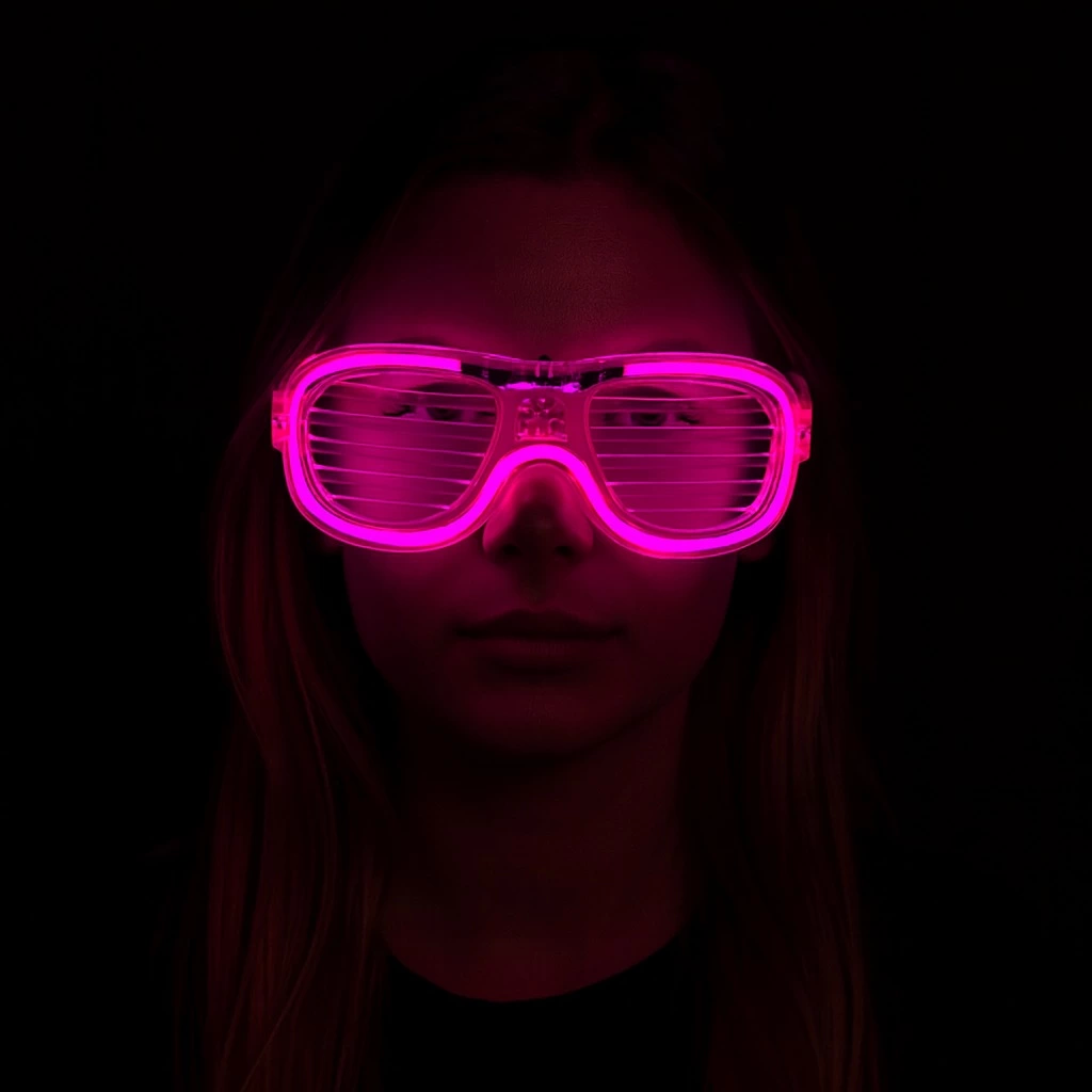 Pembe Led Işıklı Parti Gözlüğü - Neon Glow Şerit Gözlük 3 Modlu - Görsel 2