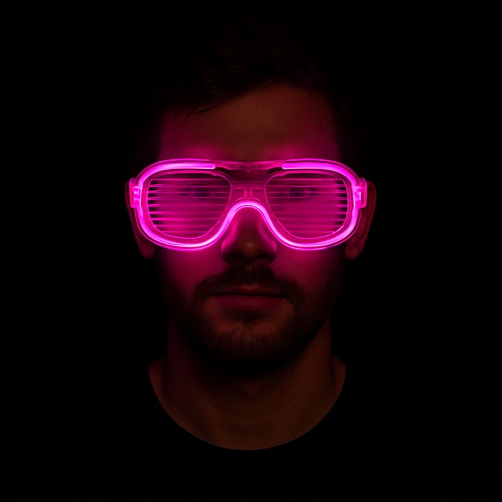 Pembe Led Işıklı Parti Gözlüğü - Neon Glow Şerit Gözlük 3 Modlu - Görsel 3