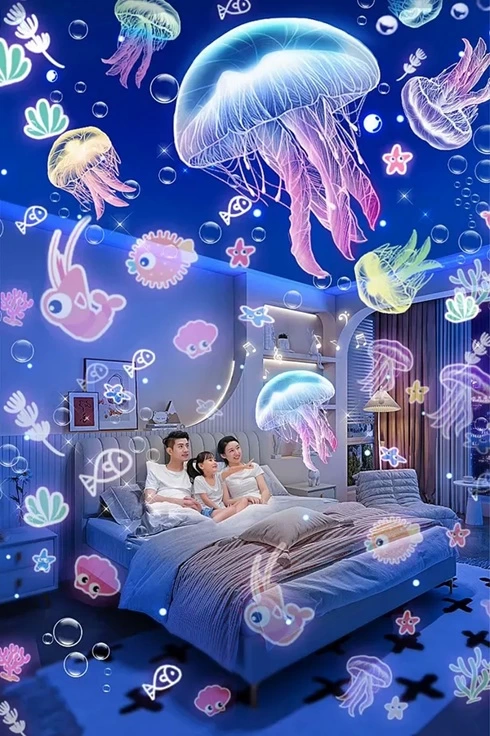 Robot Projeksiyon Gece Lambası Hoparlörlü Şarjlı Yıldızlı Gökyüzü Temalı Led Projeksiyon Lambası - Görsel 4