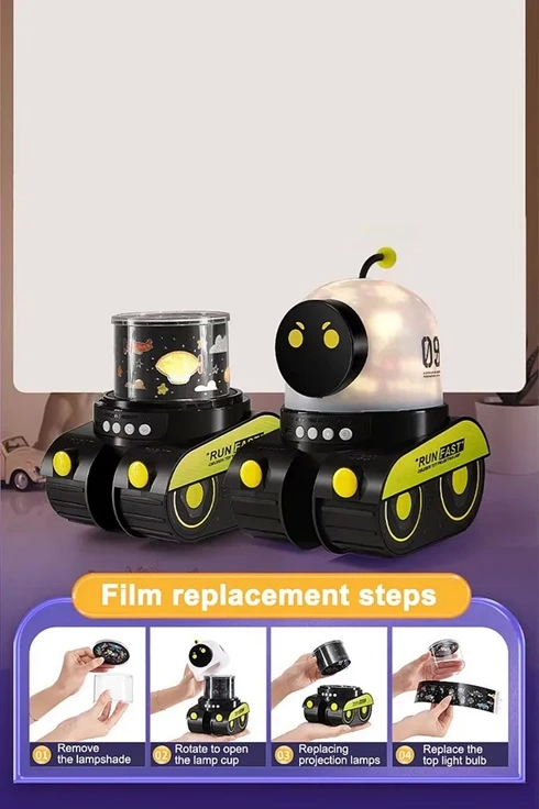 Robot Projeksiyon Gece Lambası Hoparlörlü Şarjlı Yıldızlı Gökyüzü Temalı Led Projeksiyon Lambası - Görsel 6